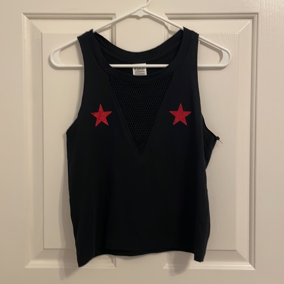 NWOT Victoria’s Secret PINK Muscle Tank Black "Red White & Lit" 100% cotton- XS - Picture 2 of 7